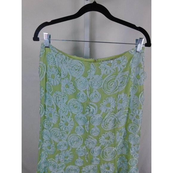 Chetta B Skirt Womens 10 Green Floral Applique Maxi A-Line Side Zip Embroidered - Picture 2 of 10